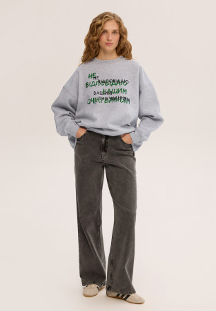 Світшот тринитка утеплена "НЕ ВІДПОВІДАЮ ВАШИМ ОЧІКУВАННЯМ" сірий меланж CABANCHI x 10 БЛОГЕРЯТ